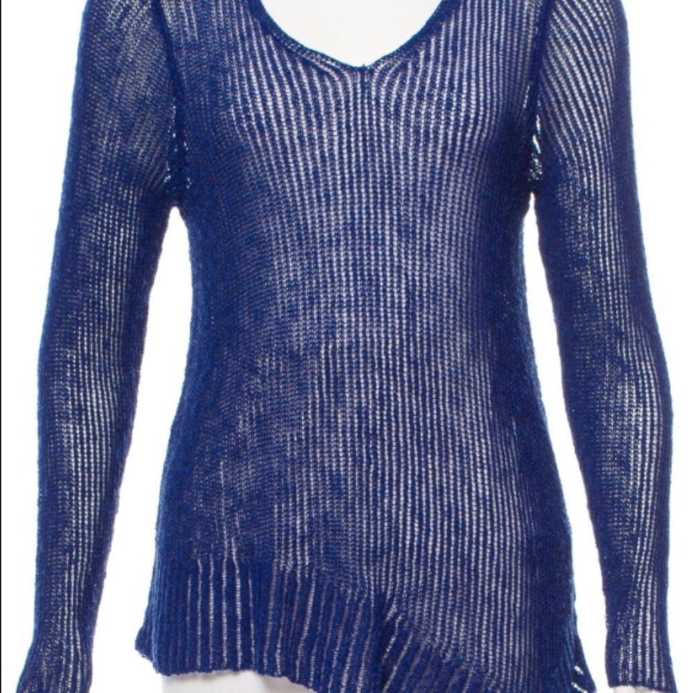 Eileen Fisher Linen cobalt blue open knit sweater size s